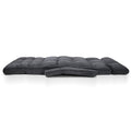 Dark grey floor lounger: 5 backrest positions shown with insets: Reading, Watching TV, Sleeping, text: Adjustable backrest
