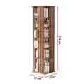 Dark wood rotating tower bookshelf filled with books, dimensions diagram: 37cm wide, 37cm deep, 178cm tall