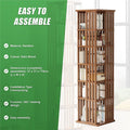 Dark wood bamboo rotating shelf specs: 37x37x178cm, bamboo material, dark wood, freestanding, 360-degree rotation