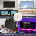 White cable grommet four-use infographic showing home TV home computer office computer and gaming table applications