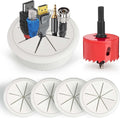 White 60mm desk cable grommet with rubber insert USB HDMI cables and red hole saw drill bit with four spare grommets