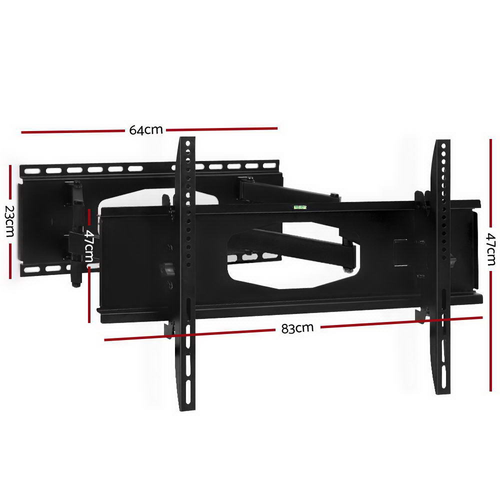 Full-motion dual-arm TV wall bracket dimension diagram 64cm top rail 83cm bottom 23cm left height 47cm TV plate height
