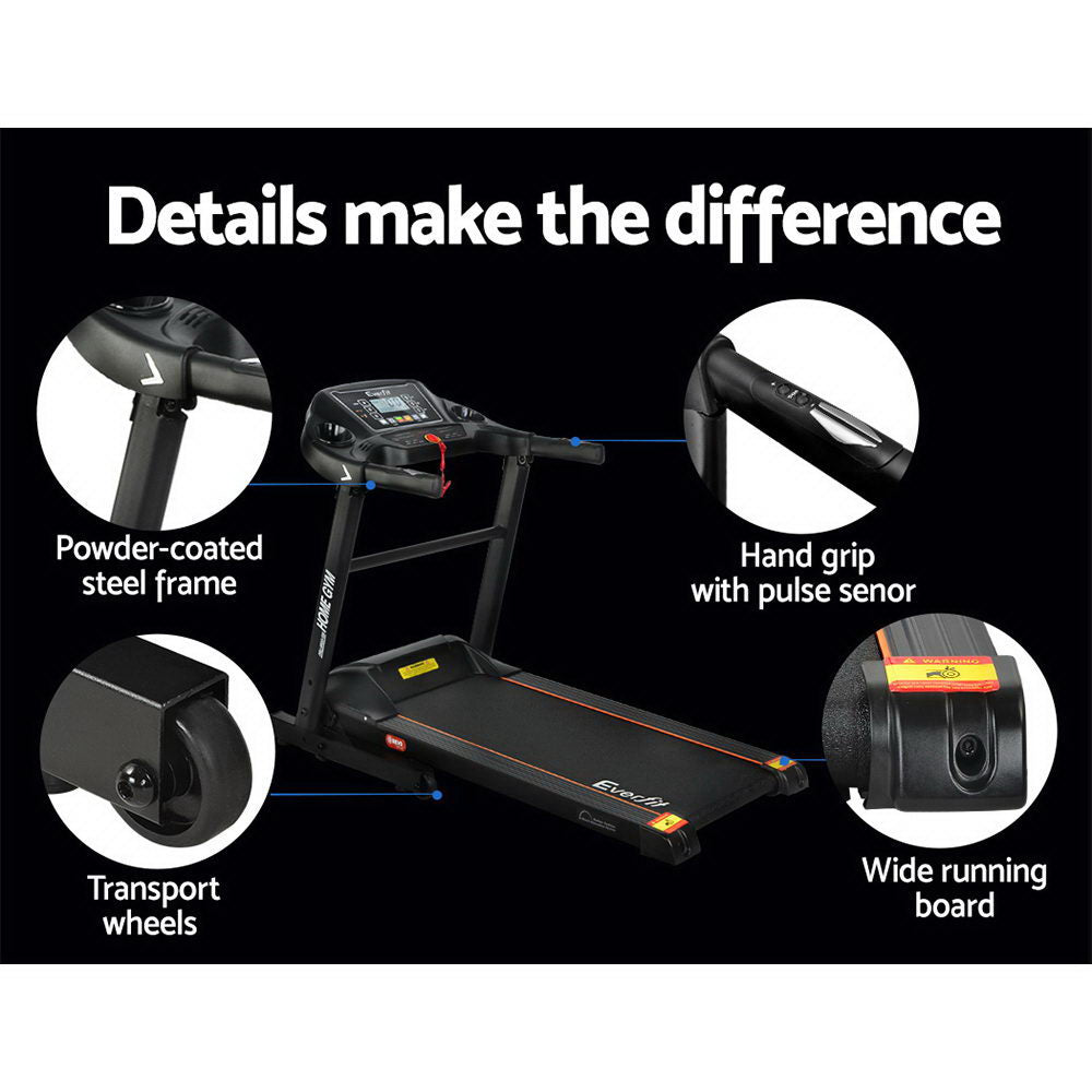 Everfit 2HP detail features dark version showing frame, grip with sensor, wheels and running board