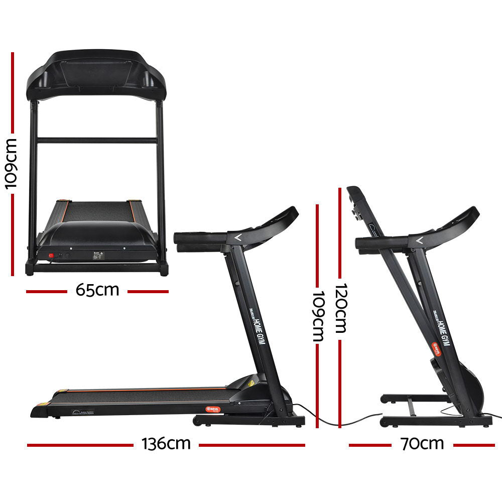 Everfit 2HP treadmill dimensions diagram 136cm length 65cm width 109cm height 70cm handlebar