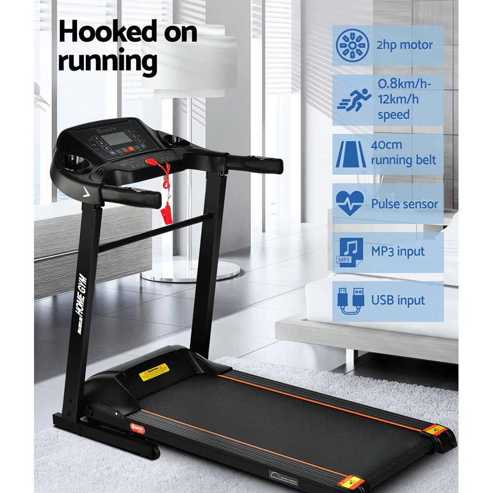 Everfit 2HP treadmill features 2hp motor 0.8-12km/h speed 40cm belt pulse sensor MP3 USB input