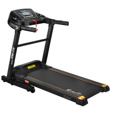 Everfit 2HP electric treadmill front-right angle showing console with LCD display and orange safety button