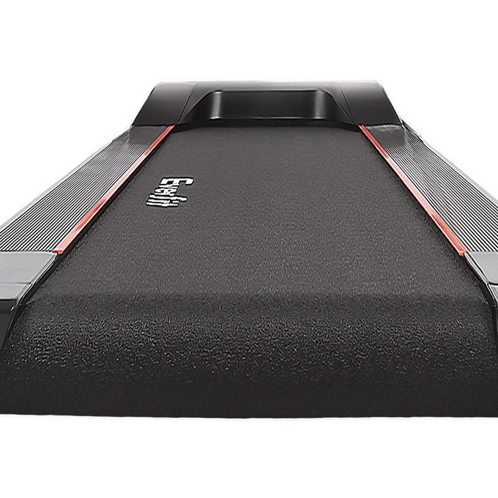 Everfit 340mm treadmill running deck close-up showing anti-slip black belt with red trim sides