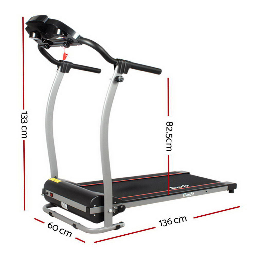 Everfit 340mm electric treadmill lifestyle display extended running position and folded vertical storage