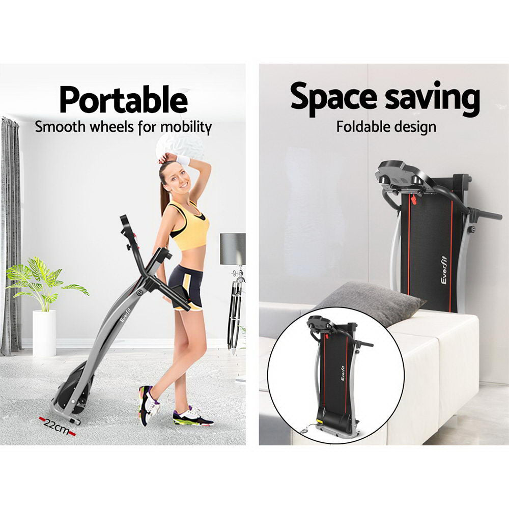 Everfit 340mm treadmill portable with smooth wheels and space-saving foldable design storage