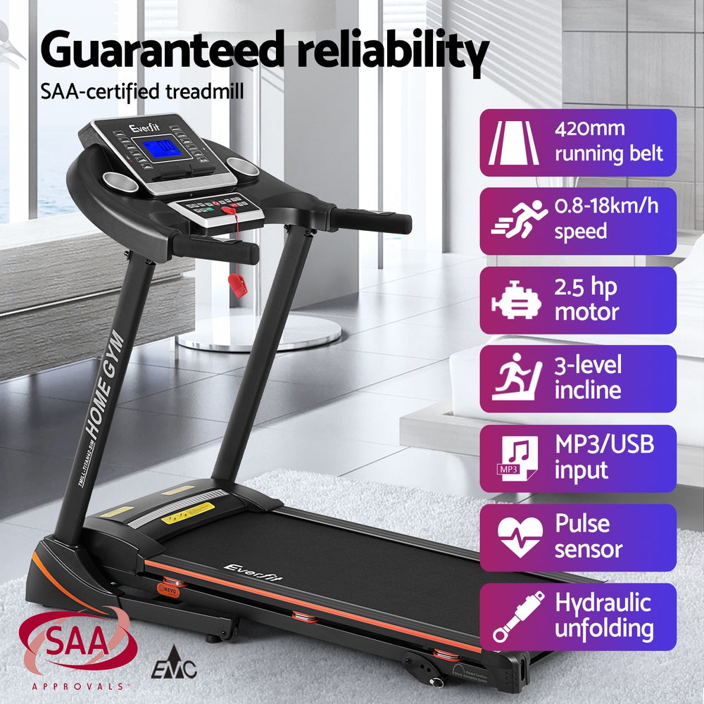 features infographic with saa certification 420mm belt 2.5hp motor 3-level incline