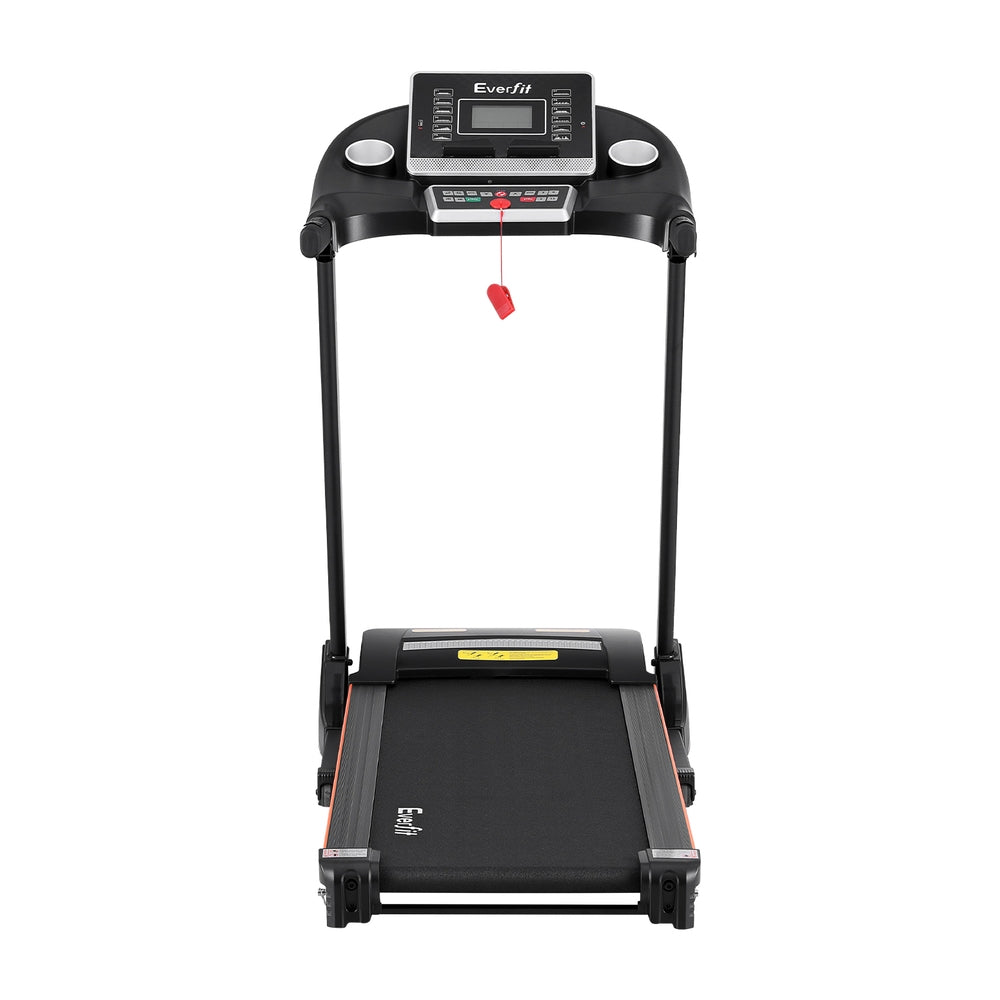 everfit treadmill front view with console and safety key on white background