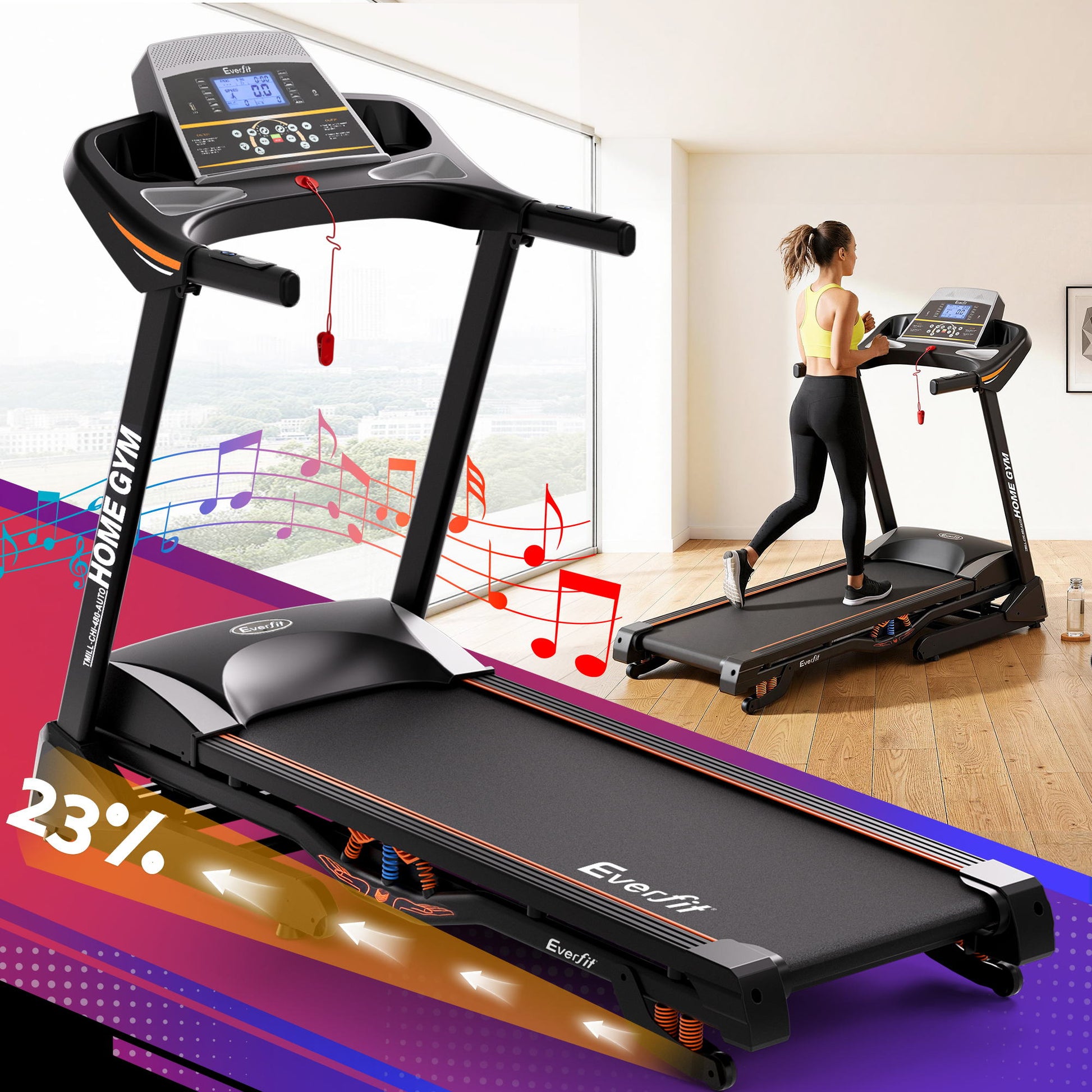 treadmill side view console display handrails