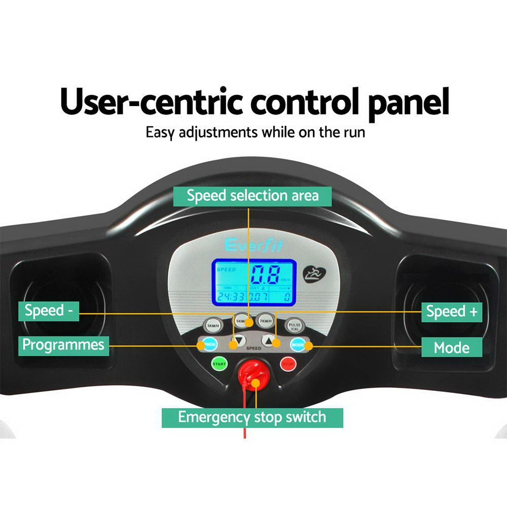 Everfit treadmill console control panel with speed selection buttons, program controls and emergency stop