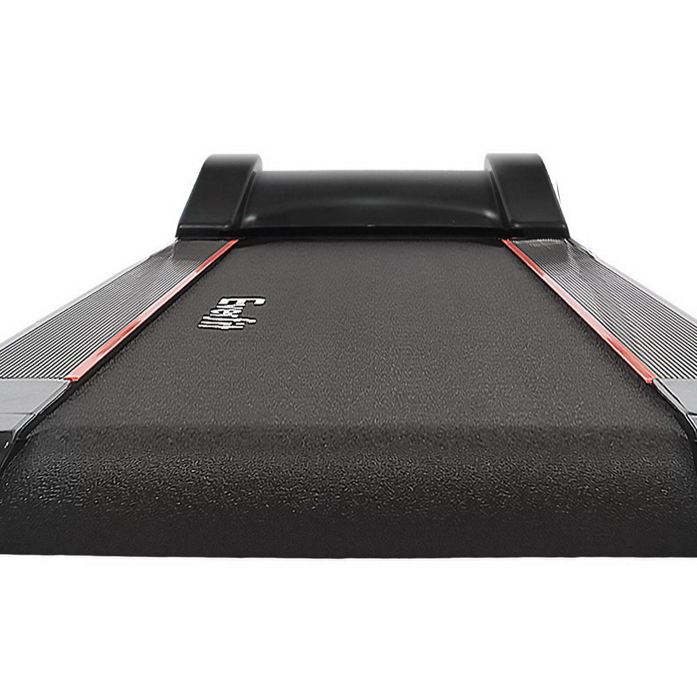 Everfit treadmill running deck close-up showing anti-slip black belt with red trim on sides
