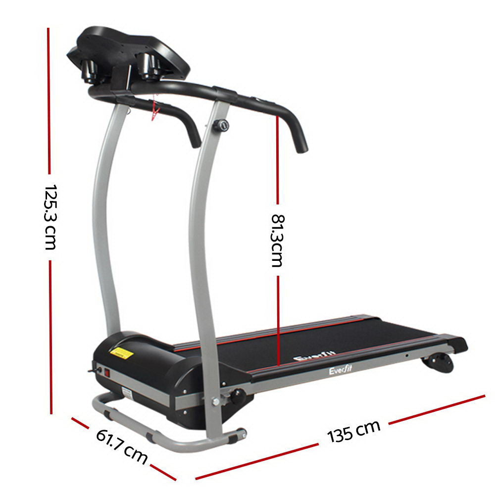 Everfit electric treadmill lifestyle display showing extended running position and folded vertical storage
