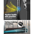Everfit treadmill features showing pulse sensor, 3 incline levels and workout statistics display