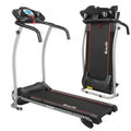 Everfit electric treadmill foldable design shown in extended running position and folded vertical storage