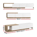 Extendable TV unit dimensions diagram 260cm extended 190cm compact 39cm deep 42cm tall