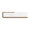 White extendable TV unit front view on white background oak frame 3 flush doors compact 190cm position