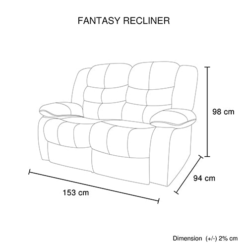 Fantasy Recliner 2-seater dimension diagram 153cm wide 94cm deep 98cm high
