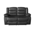 Black leather 2-seater recliner sofa front view on white background
