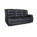 Black leather 3-seater recliner sofa three-quarter angle view on white background