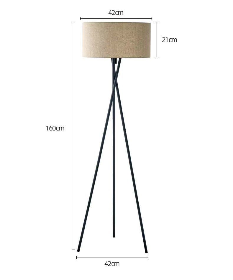 Dark metal tripod floor lamp dimensions showing 42cm shade diameter, 21cm shade height and 160cm total height