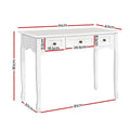 French provincial white console table dimensions diagram: 91x40x80cm, drawers 18.5 and 26.5cm wide