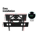 Full-motion TV wall bracket dimension diagram 64cm wide 22cm wall plate 15cm TV plate 20.5cm arm spirit level close-up