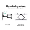 Full-motion TV wall bracket viewing options diagram minus-2 to plus-10 degree tilt and 50mm to 465mm wall distance