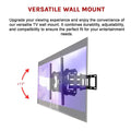 Full-motion TV bracket versatile wall mount infographic showing bracket behind TV with plus-minus 15 degree tilt arrows