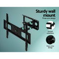 Full-motion TV bracket sturdy three-arm design on teal background joints 1-3 smooth movement and heavy-duty fixings circles