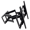Black full-motion TV wall bracket angle view on dark background with dual arms extended showing V-shape configuration