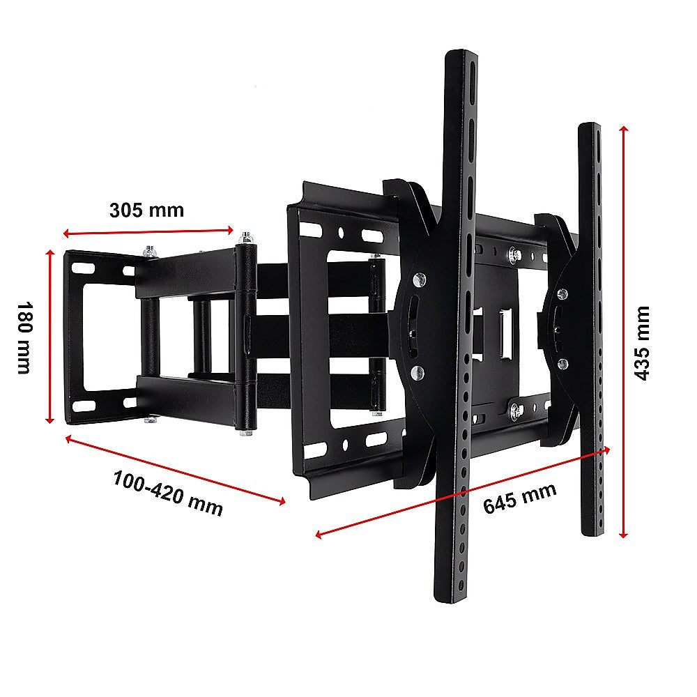 Full-motion TV wall bracket dimension diagram 305mm height 100-420mm extension 435mm wall plate height 645mm total width
