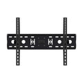 Black full-motion TV wall bracket flat front view on white two round VESA holes each side center cutout and vertical rails