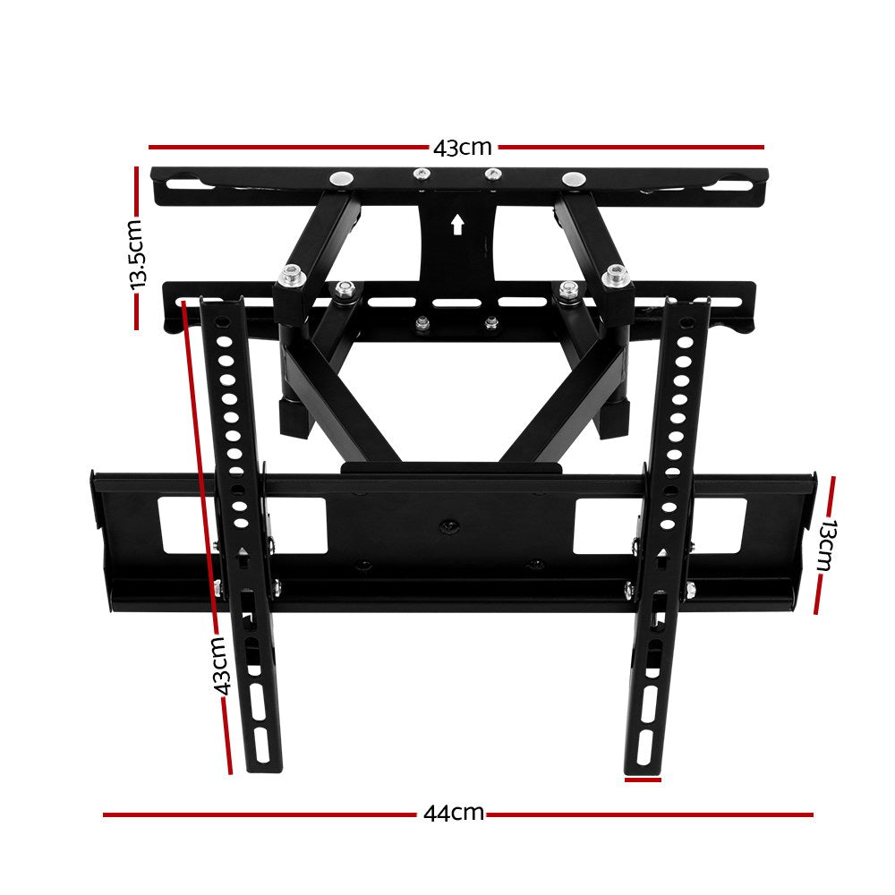 Full-motion TV wall bracket dimension diagram 43cm top rail 44cm bottom 43cm height 13.5cm arm 13cm TV plate