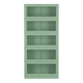 Green metal 5-door barrister display cabinet with mesh panels, closed, on white background
