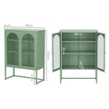Green arched mesh sideboard dimensions: 85cm wide, 40cm deep, 120cm tall; interior 80cm wide, 83cm tall, shelves 35.5cm