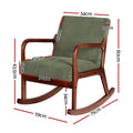 Green corduroy rocking chair dimension diagram: 54cm wide 80cm tall 63.5cm deep, seat 54x45cm 34cm high, rocker 75cm long