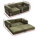 Folding sofa bed dimensions: sofa mode 180×102cm 68cm tall; bed mode 200×180cm; green corduroy