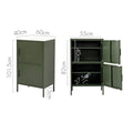 Green metal stacked locker cabinet dimensions showing 60cm width, 40cm depth, 101.5cm height with interior shelving