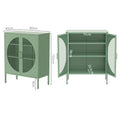 Green metal sideboard dimensions: 80cm wide, 40cm deep, 102cm tall; interior 75cm wide, 78cm tall, shelves 35.5cm deep