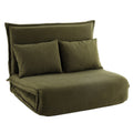 Green velvet 2-seater floor sofa bed hero angle view from right side showing thick cushion and adjustable back