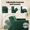Infographic showing adjustable backrest and armrest positions from 120 to 180 degrees