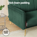 Close-up detail of 1cm thick foam padding and velvet fabric texture on sofa