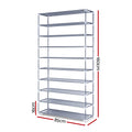 Grey 10-tier shoe rack dimension diagram 160cm height 85cm width 16cm shelf spacing