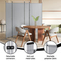 Grey 4-panel room divider dining room with detachable connectors anti-rust metal tubes and washable fabric callouts