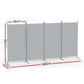 Grey 4-panel room divider dimension diagram 86cm panel width 180cm height 345cm total width and 51cm depth on white