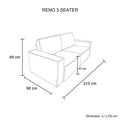 RENO 3 SEATER dimensions diagram: 210cm wide, 84cm height, 90cm depth, 47cm seat height
