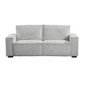 Light grey ribbed corduroy 3-seater sofa with square arms and two back cushions on white background